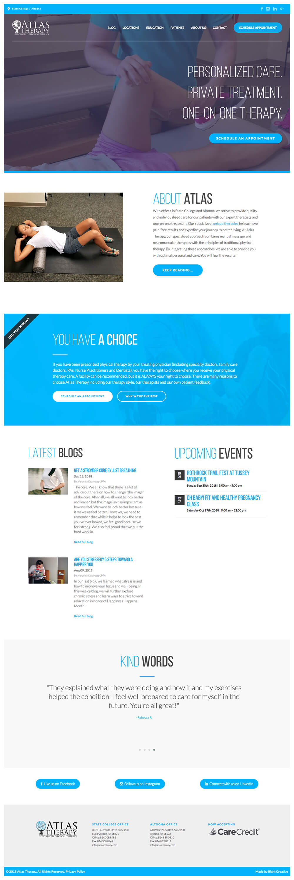 Full page screenshot of the Atlas Therapy website.