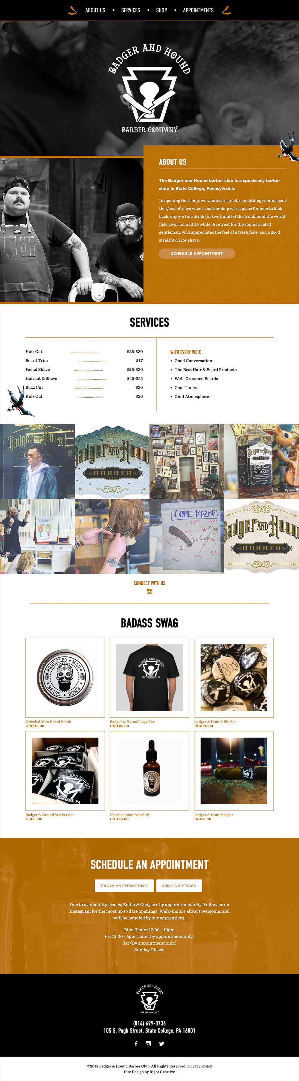 Full page screenshot of the Badger & Hound website.